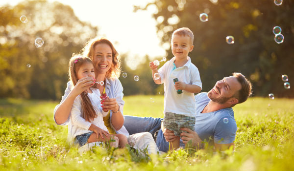 a happy family having fun